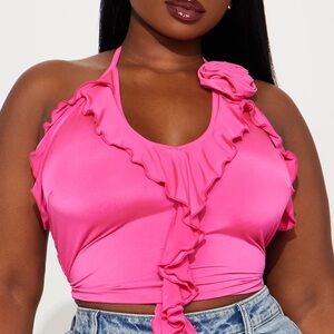 Fashion Nova Pink Ruffle Halter Top